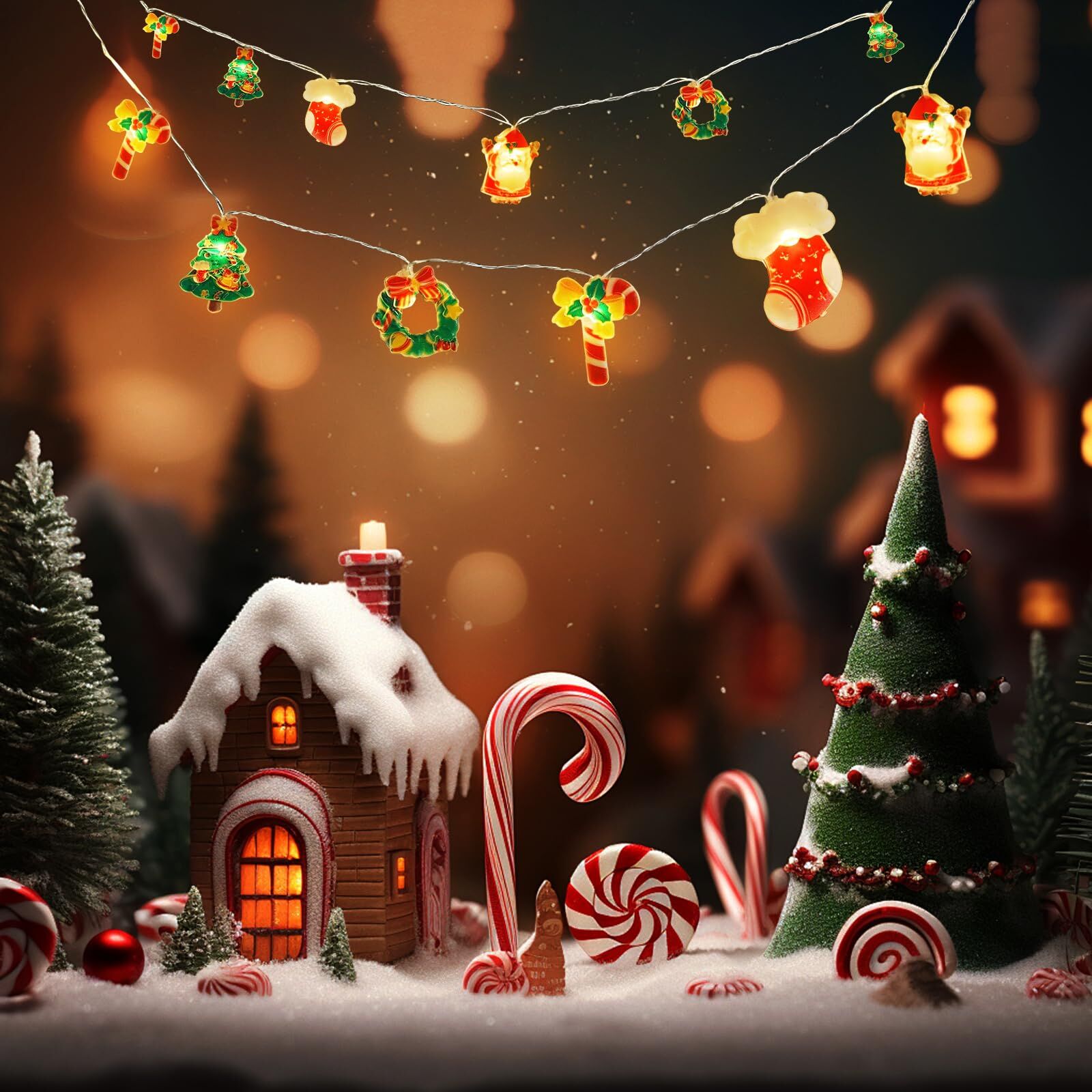 10M 80-LED Christmas Fairy String Lights: Santa/Snowman/Wreath Battery-Powered Warm White Decor for Home/Party - Image 4
