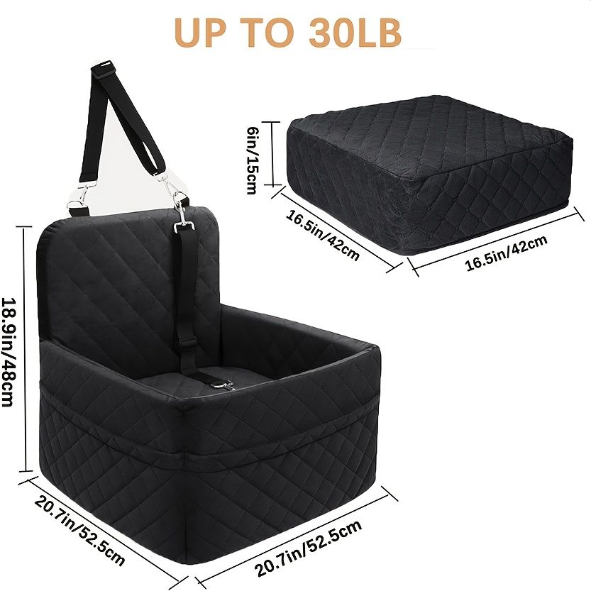 Portable Pet Car Seat Booster for Small Dogs and Cats, Elevated Design with Safety Belts and Storage Pocket, Perfect for Travel and Outdoor Adventures (Black) - Image 2