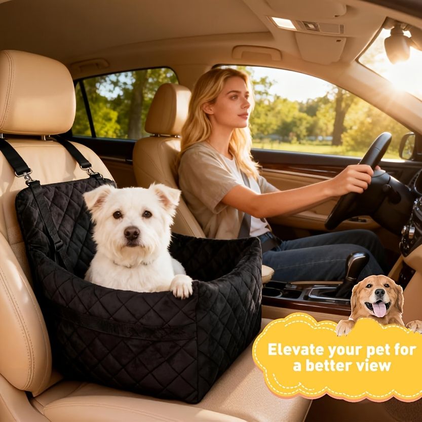 Portable Pet Car Seat Booster for Small Dogs and Cats, Elevated Design with Safety Belts and Storage Pocket, Perfect for Travel and Outdoor Adventures (Black) - Image 4