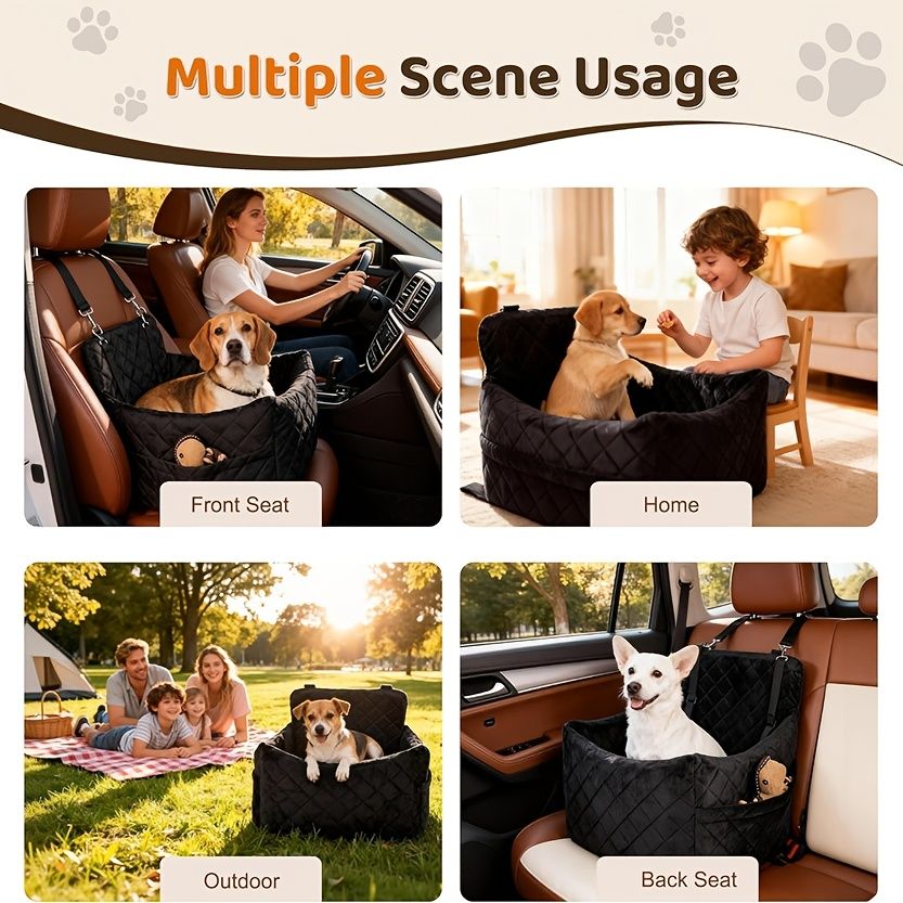 Portable Pet Car Seat Booster for Small Dogs and Cats, Elevated Design with Safety Belts and Storage Pocket, Perfect for Travel and Outdoor Adventures (Black) - Image 6