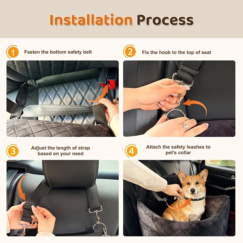 Portable Pet Car Seat Booster for Small Dogs and Cats, Elevated Design with Safety Belts and Storage Pocket, Perfect for Travel and Outdoor Adventures (Black) - Image 8