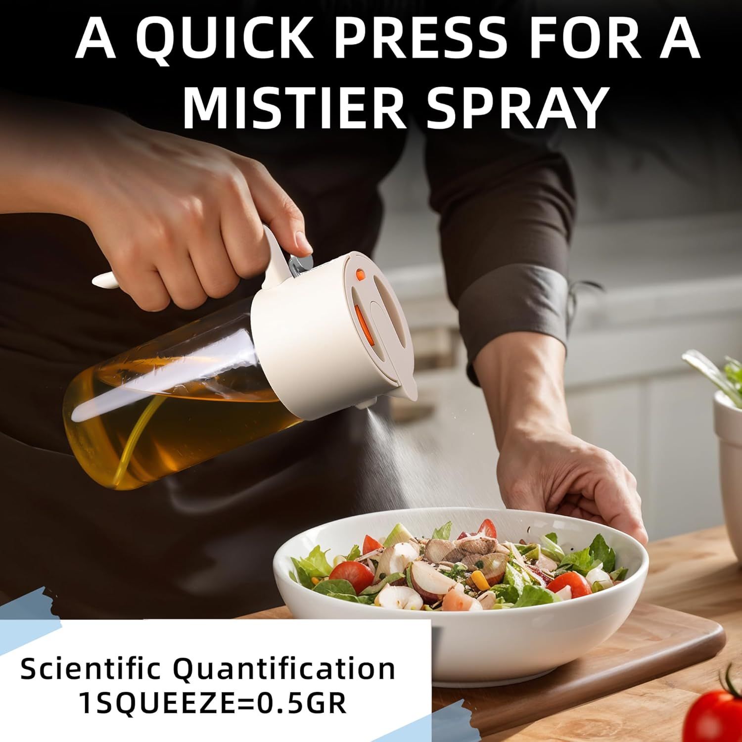 2-in-1 Oil Sprayer & Dispenser with Precision Spray, Wide-Mouth Refill, 500ml Glass Bottle for Air Fryer, Grilling, Salads (White) - Image 2