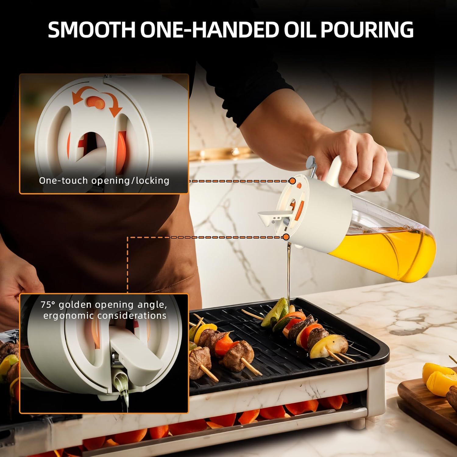 2-in-1 Oil Sprayer & Dispenser with Precision Spray, Wide-Mouth Refill, 500ml Glass Bottle for Air Fryer, Grilling, Salads (White) - Image 3