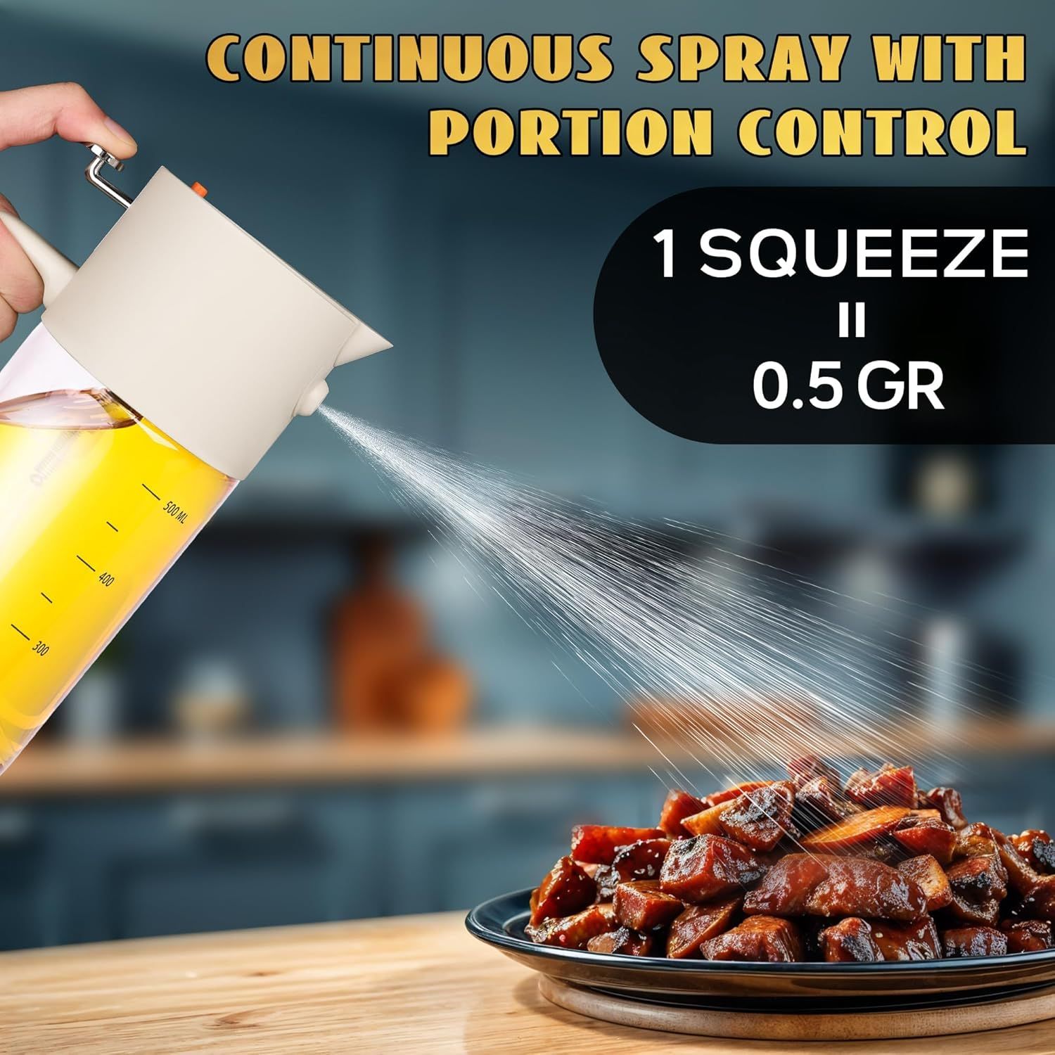 2-in-1 Oil Sprayer & Dispenser with Precision Spray, Wide-Mouth Refill, 500ml Glass Bottle for Air Fryer, Grilling, Salads (White) - Image 5