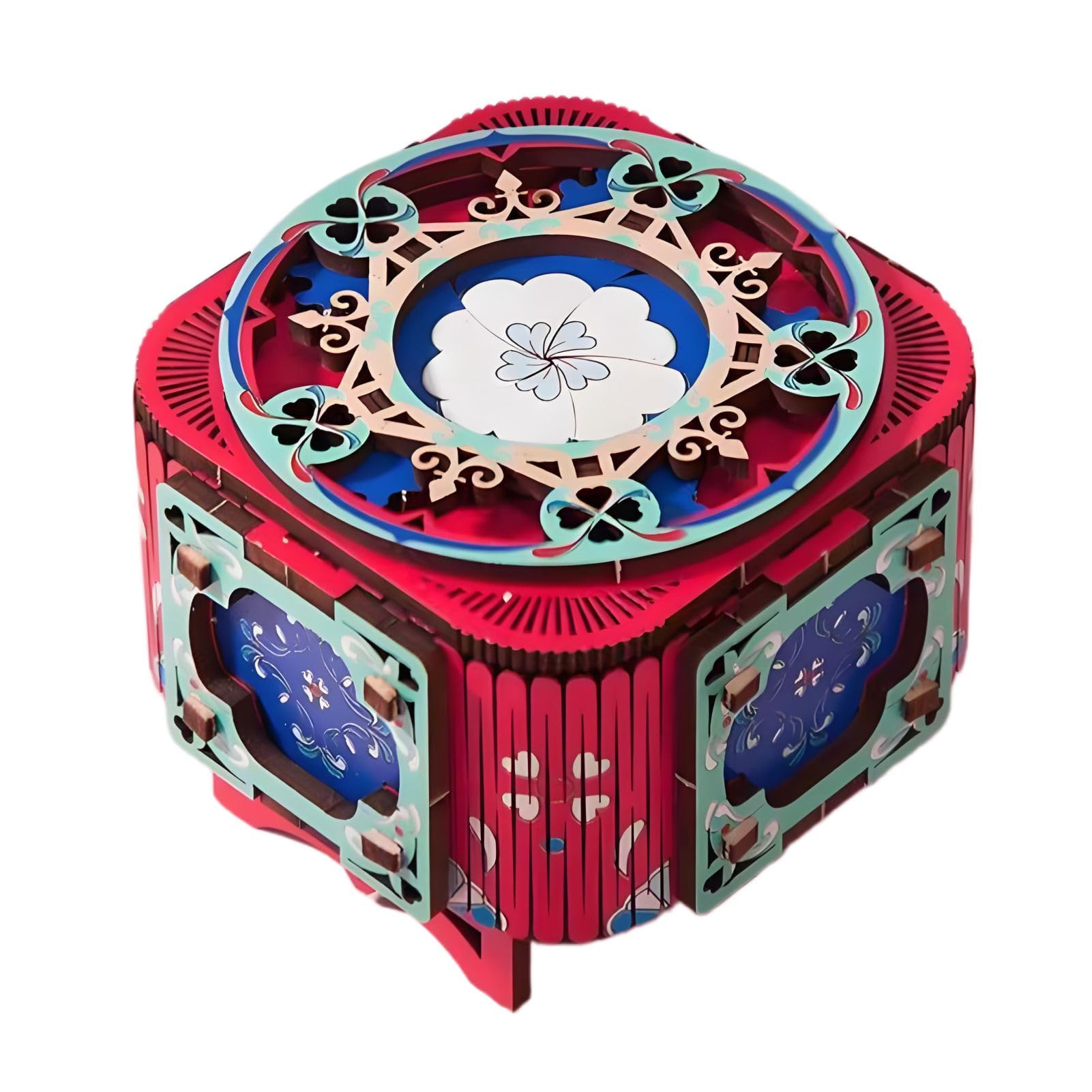 3D Wooden Music Box with LED Light – DIY Mechanical Puzzle Kit, Handcrafted Jewelry Storage, Romantic Gift for Her or Him (Red) - Image 1
