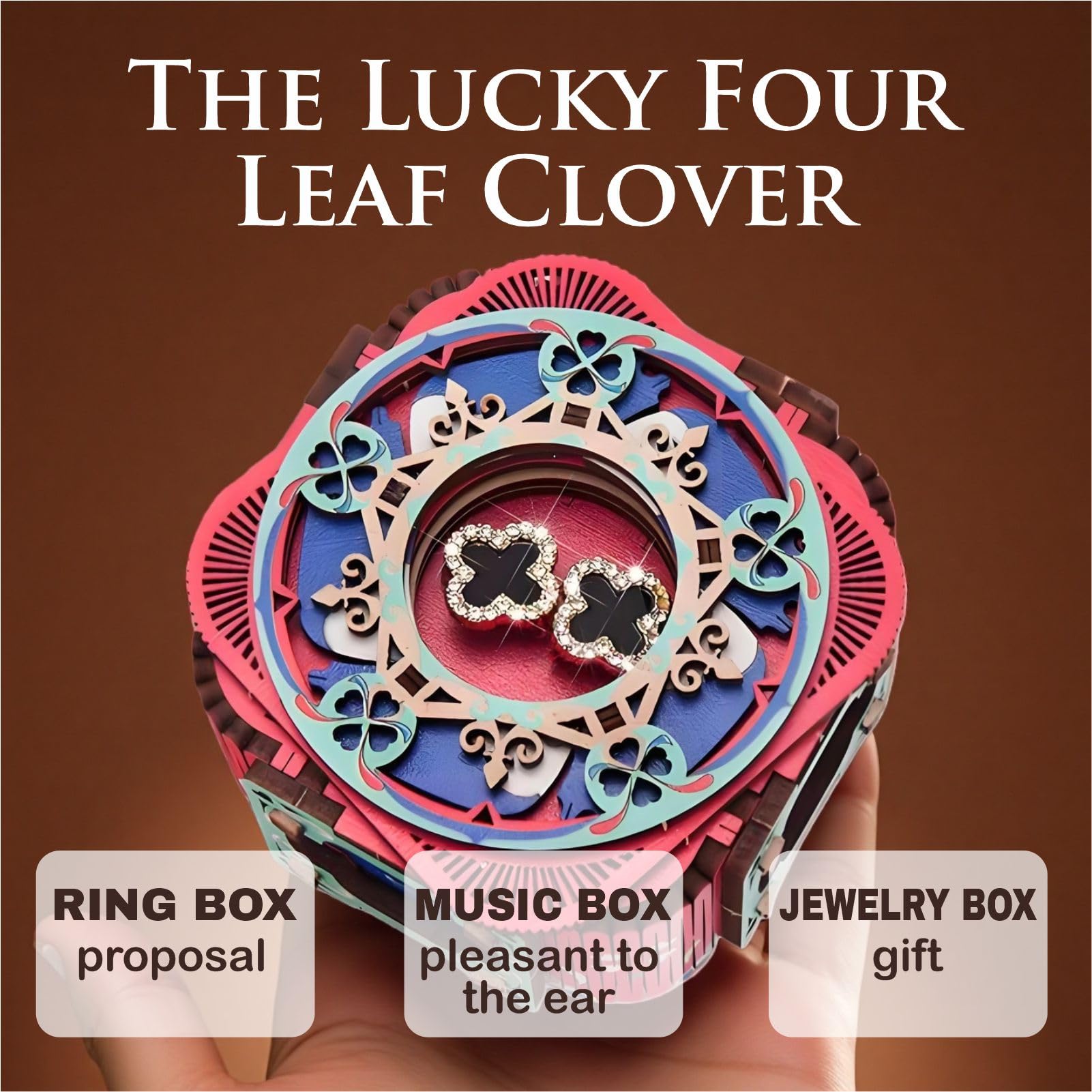 3D Wooden Music Box with LED Light – DIY Mechanical Puzzle Kit, Handcrafted Jewelry Storage, Romantic Gift for Her or Him (Red) - Image 6