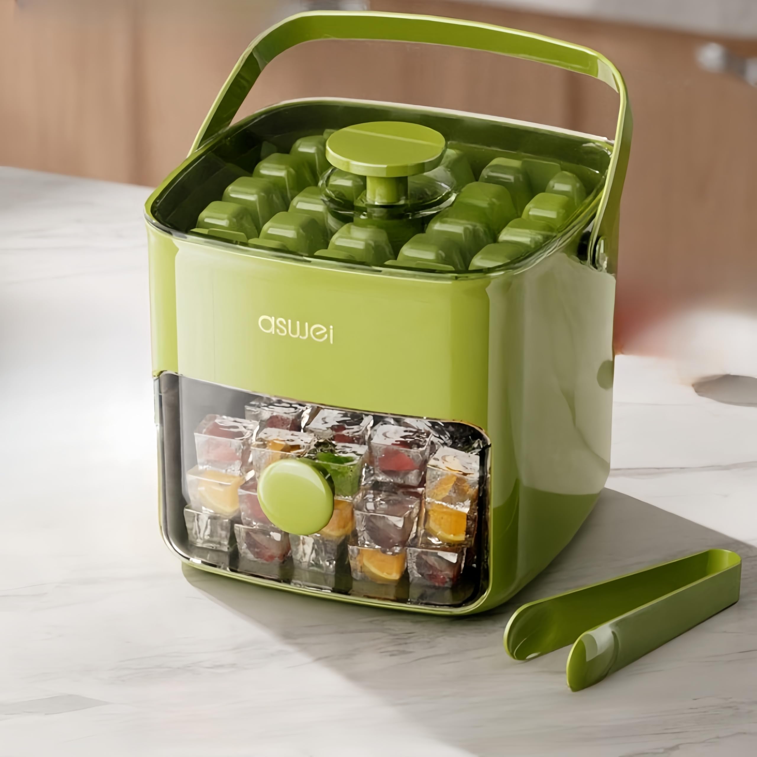 Portable Ice Cube Maker with Storage Drawer – BPA-Free, 48-Cube Capacity, Push-Release Tray & Transparent Lid for Cocktails, Coffee, Whiskey(Green) - Image 1