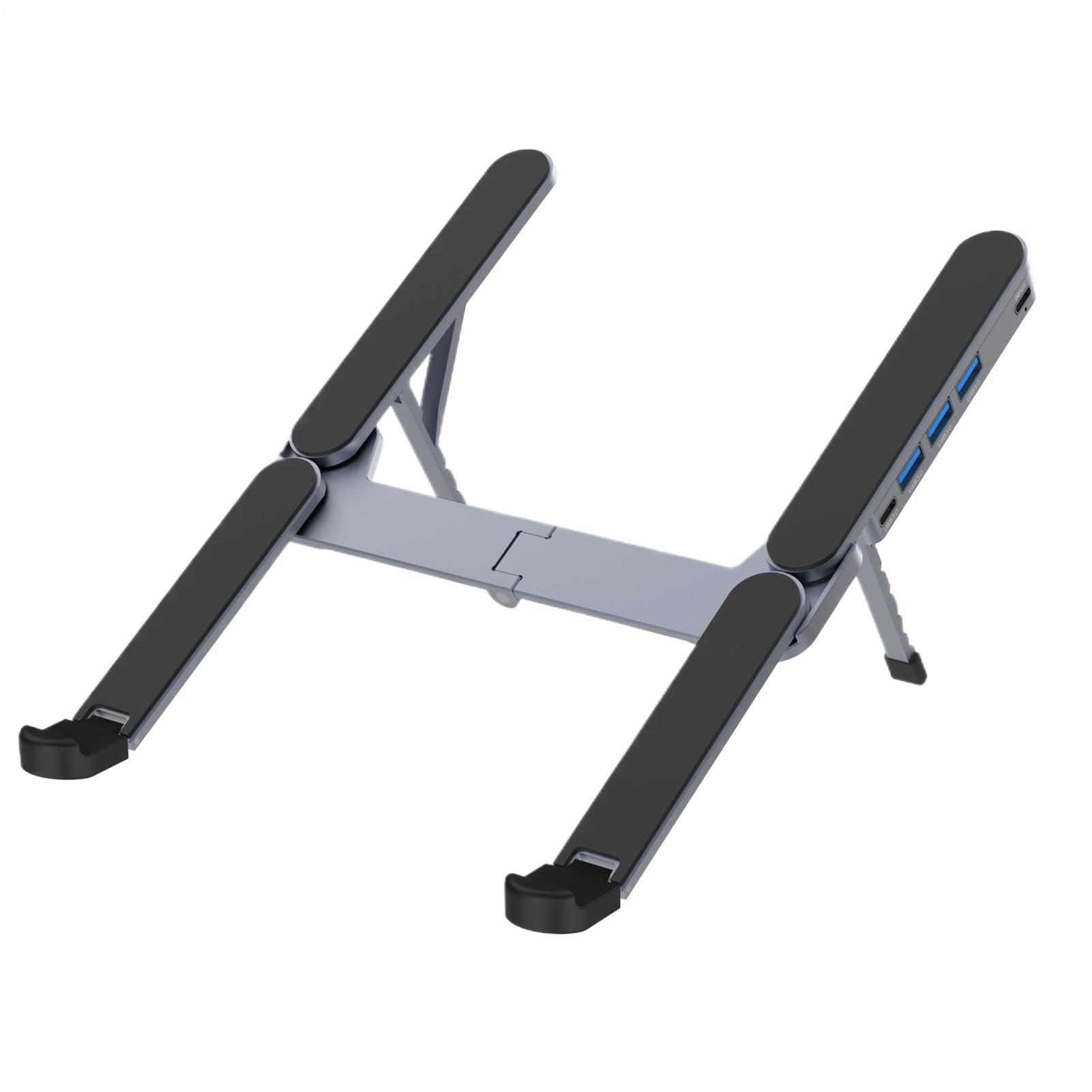 Adjustable Laptop Stand with USB Hub – Aluminum Foldable Riser for Home Office, Gaming, Travel & Business Use, Ergonomic Cooling Desk Mount (Black) - Image 1
