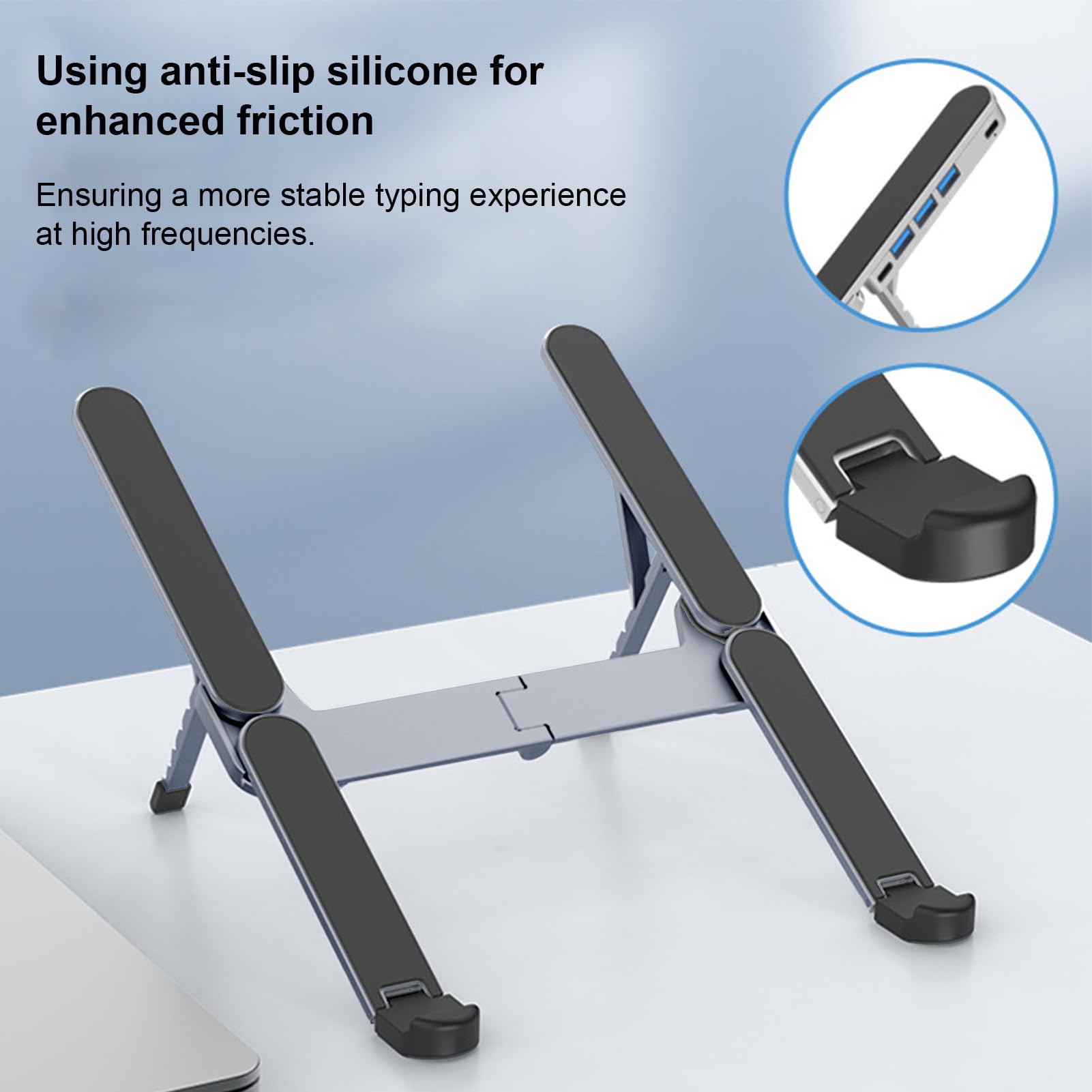 Adjustable Laptop Stand with USB Hub – Aluminum Foldable Riser for Home Office, Gaming, Travel & Business Use, Ergonomic Cooling Desk Mount (Black) - Image 4