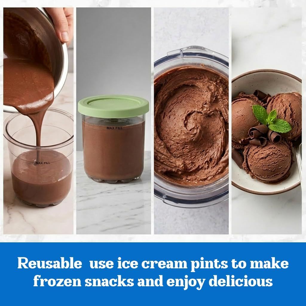 4-Pack Reusable Ice Cream Pints with 4 Spoons - 16oz Creami Containers & Lids Set Compatible with Ninja Creami NC300/NC299AMZ, BPA-Free & Dishwasher Safe (Transparent) - Image 5