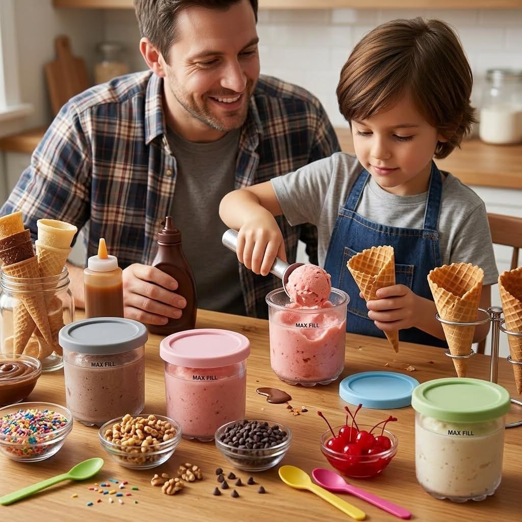 4-Pack Reusable Ice Cream Pints with 4 Spoons - 16oz Creami Containers & Lids Set Compatible with Ninja Creami NC300/NC299AMZ, BPA-Free & Dishwasher Safe (Transparent) - Image 6
