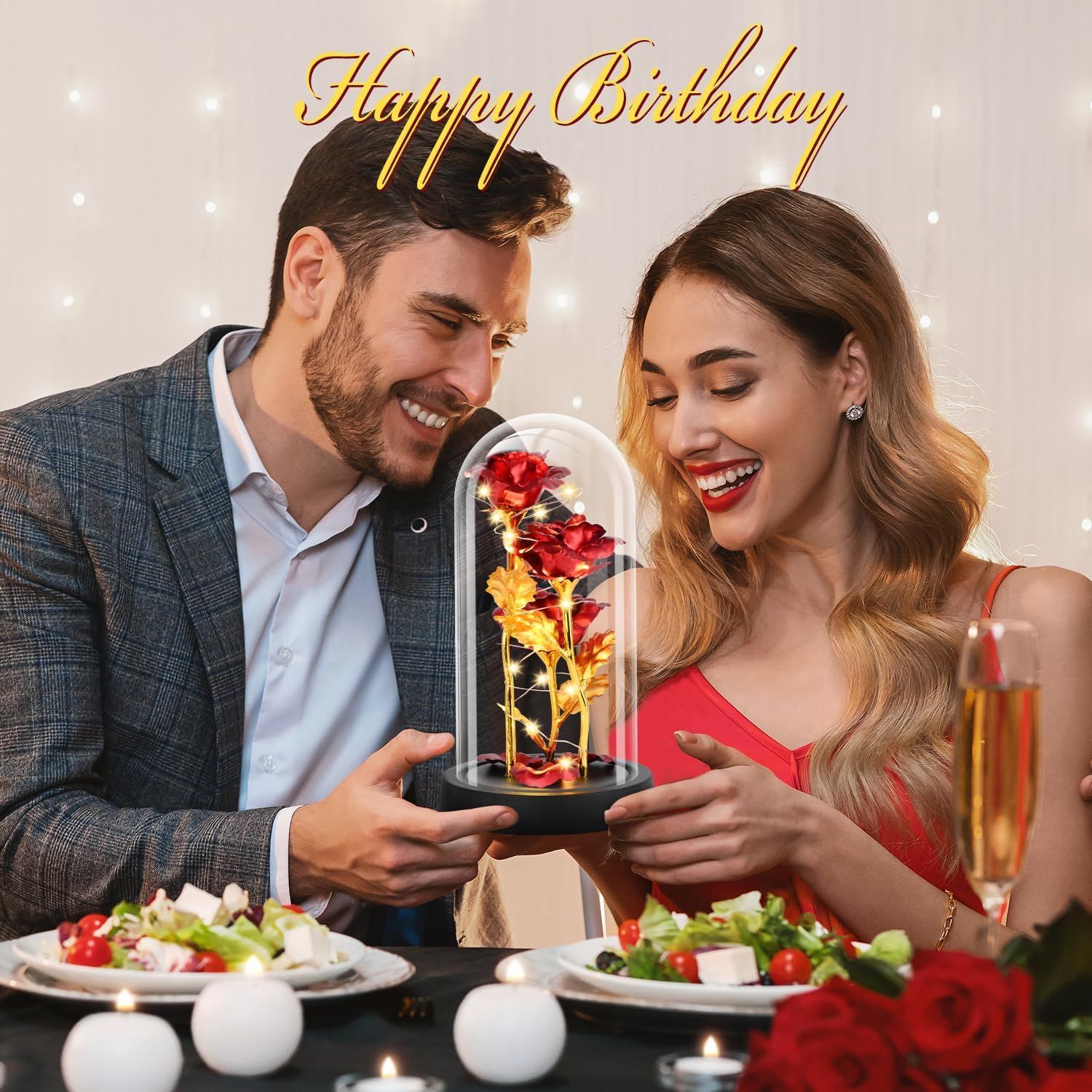 Eternal Blue Rose in Glass Dome with LED Lights, Romantic Forever Flower Gift for Valentine’s Day Anniversary Mother’s Day Birthday (Red) - Image 6