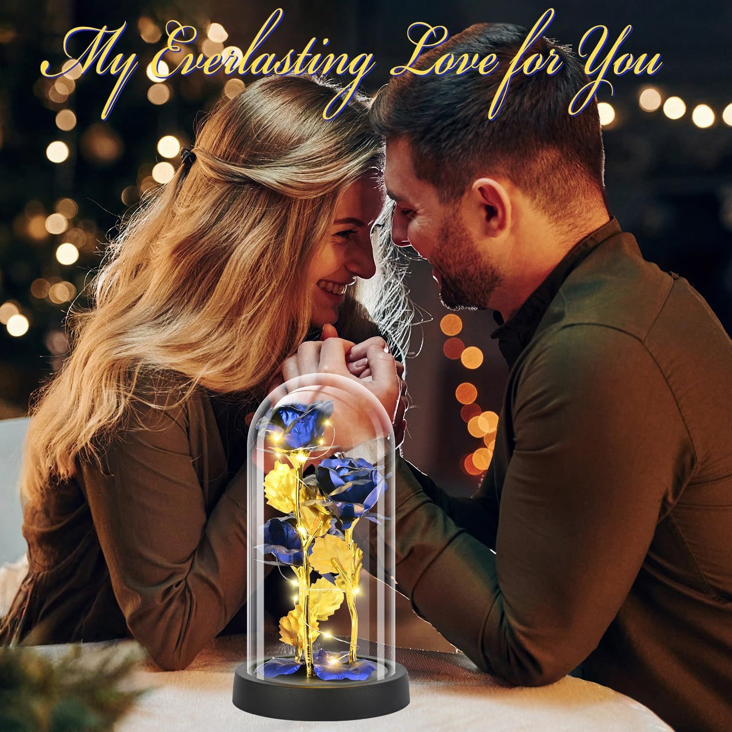Eternal Blue Rose in Glass Dome with LED Lights, Romantic Forever Flower Gift for Valentine’s Day Anniversary Mother’s Day Birthday (Blue) - Image 3
