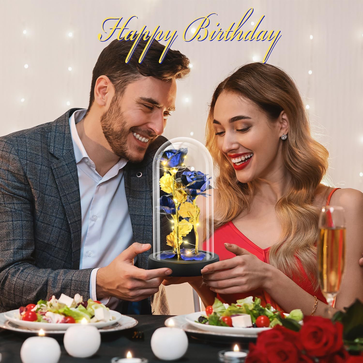 Eternal Blue Rose in Glass Dome with LED Lights, Romantic Forever Flower Gift for Valentine’s Day Anniversary Mother’s Day Birthday (Blue) - Image 5