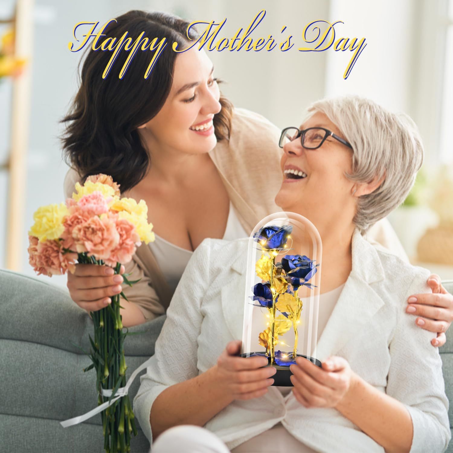 Eternal Blue Rose in Glass Dome with LED Lights, Romantic Forever Flower Gift for Valentine’s Day Anniversary Mother’s Day Birthday (Blue) - Image 6