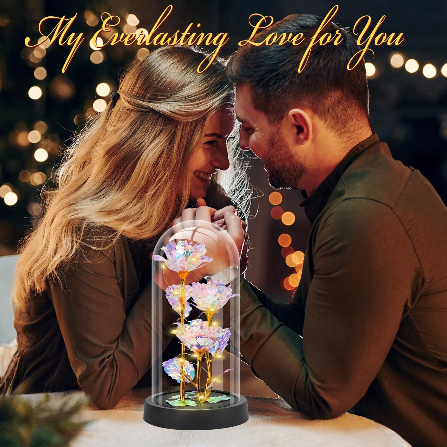 Eternal Blue Rose in Glass Dome with LED Lights, Romantic Forever Flower Gift for Valentine’s Day Anniversary Mother’s Day Birthday (Purple) - Image 3
