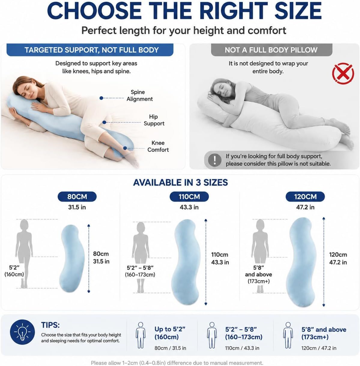 Pea Pod Shape Body Pillow for Adults Full-Body Support Side Sleeper Pillow, Pregnancy Back Pain Relief, Soft Hug Pillow with Memory Fiber Filling - Image 3