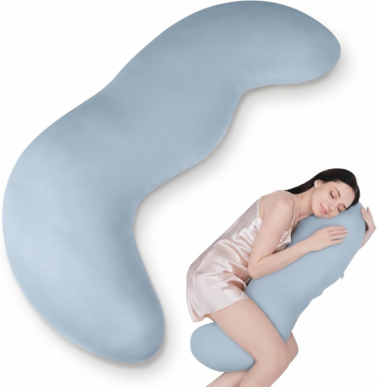 Pea Pod Shape Body Pillow for Adults Full-Body Support Side Sleeper Pillow, Pregnancy Back Pain Relief, Soft Hug Pillow with Memory Fiber Filling - Image 1