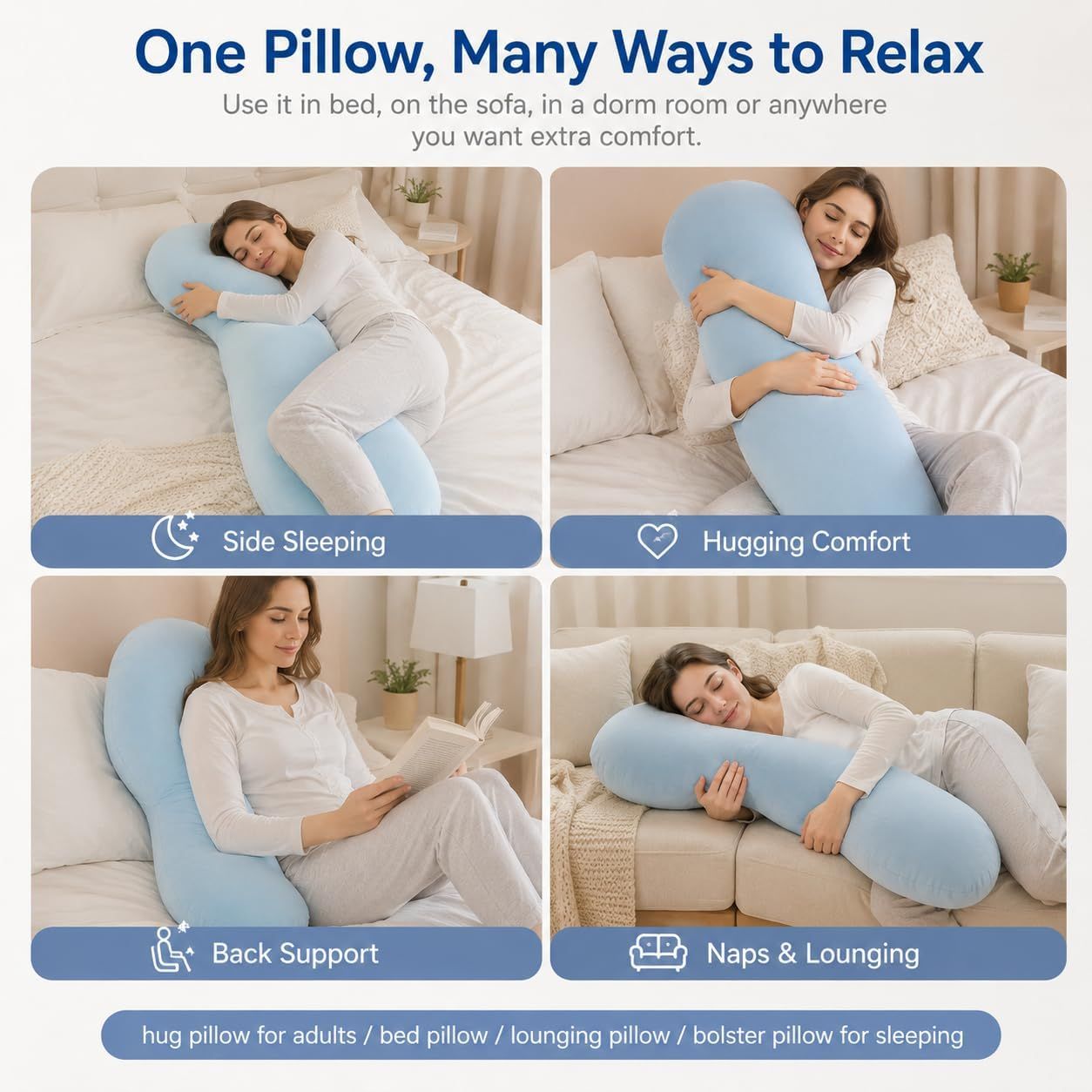 Pea Pod Shape Body Pillow for Adults Full-Body Support Side Sleeper Pillow, Pregnancy Back Pain Relief, Soft Hug Pillow with Memory Fiber Filling - Image 7