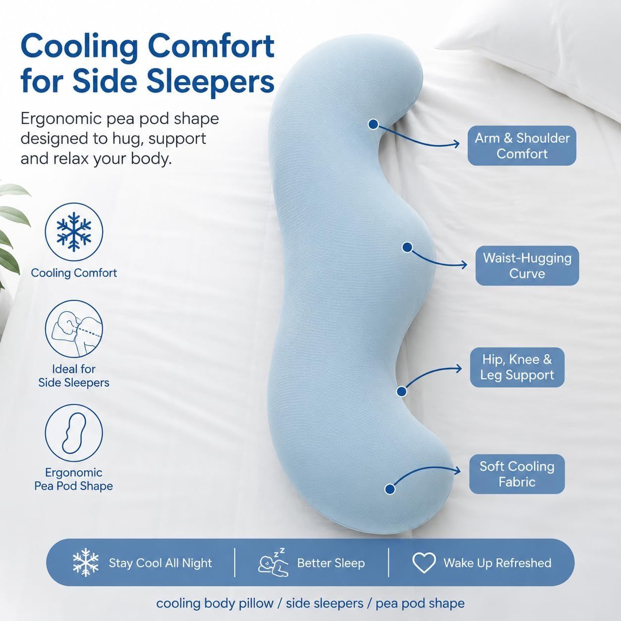 Pea Pod Shape Body Pillow for Adults Full-Body Support Side Sleeper Pillow, Pregnancy Back Pain Relief, Soft Hug Pillow with Memory Fiber Filling - Image 4
