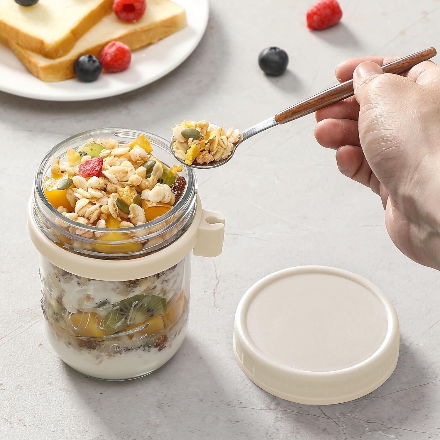 4-Pack 16oz Glass Overnight Oats Jars with Lids & Spoons, Airtight Mason Jars for Yogurt, Salad, Fruit, Meal Prep, Leak-Proof & Portable (Multicolor) - Image 5