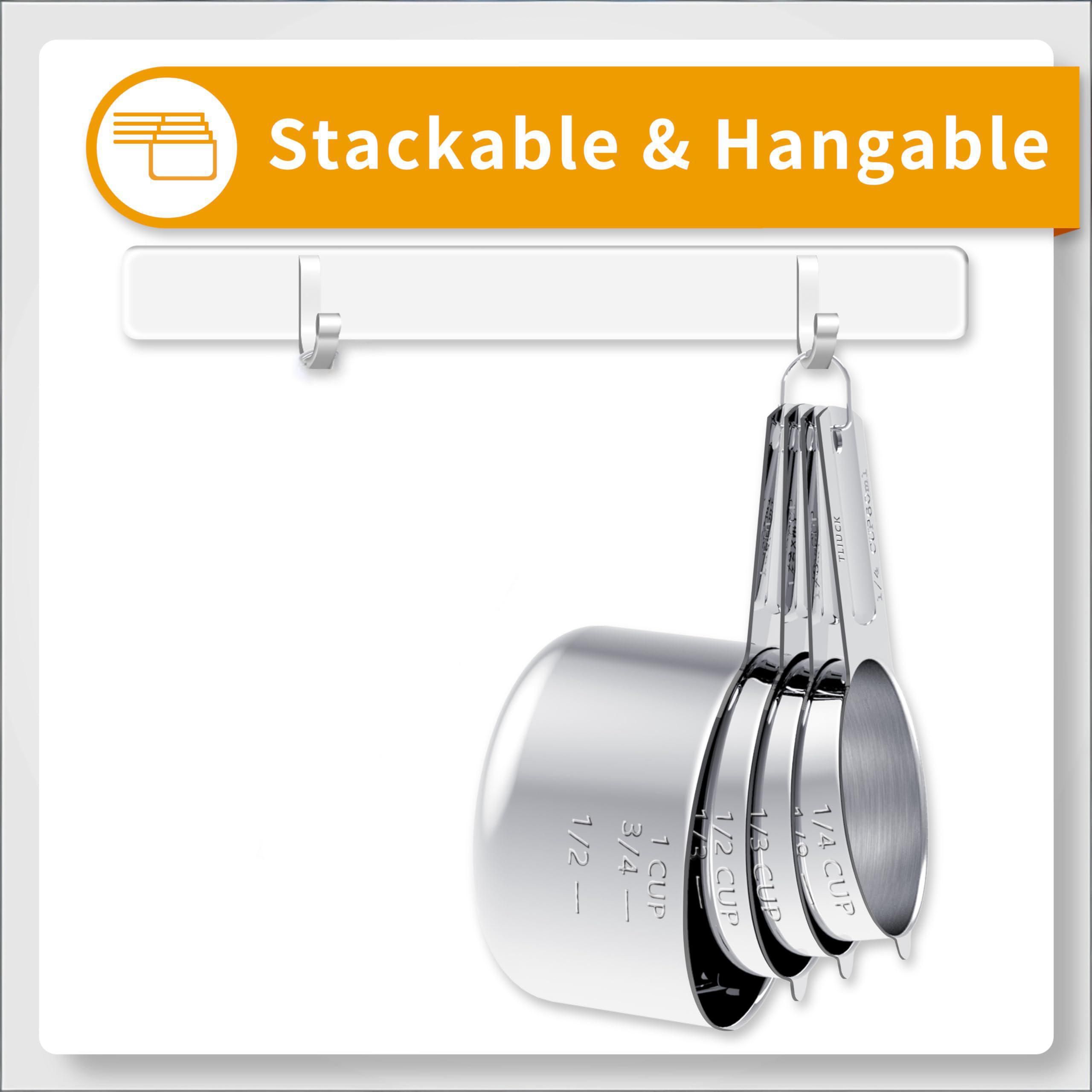 10-Piece Stainless Steel Measuring Cup and Spoon Set with Engraved Dual-Scale Markings, Nesting Design, Hanging Ring, and Compact Storage—Ideal for Baking, Cooking, and Portion Control in Home Kitchens (Silver) - Image 3
