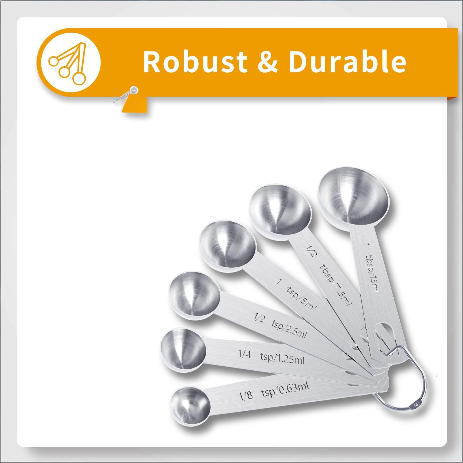 10-Piece Stainless Steel Measuring Cup and Spoon Set with Engraved Dual-Scale Markings, Nesting Design, Hanging Ring, and Compact Storage—Ideal for Baking, Cooking, and Portion Control in Home Kitchens (Silver) - Image 4