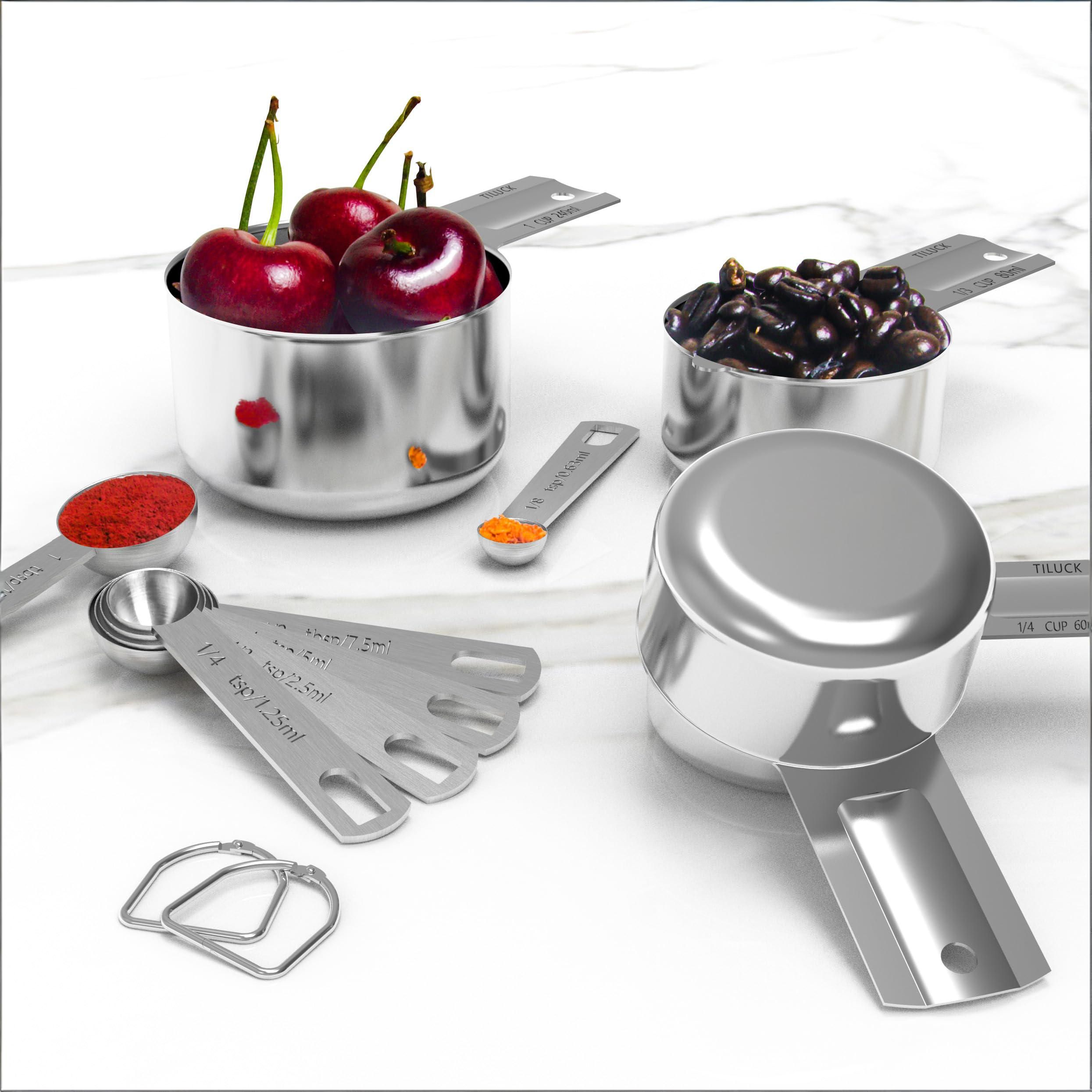 10-Piece Stainless Steel Measuring Cup and Spoon Set with Engraved Dual-Scale Markings, Nesting Design, Hanging Ring, and Compact Storage—Ideal for Baking, Cooking, and Portion Control in Home Kitchens (Silver) - Image 6