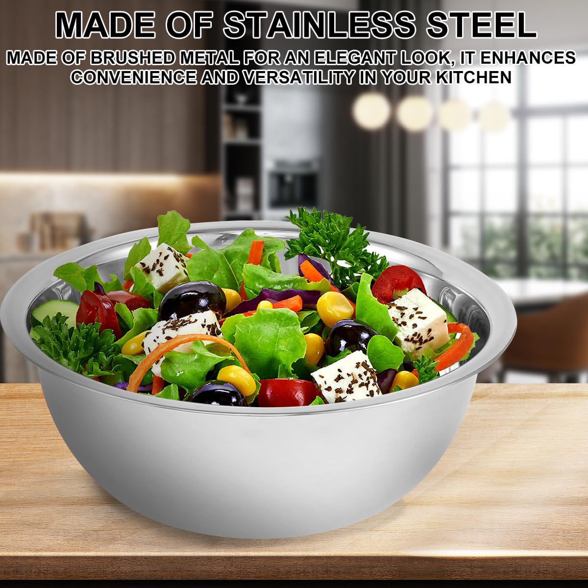 5-Piece Stainless Steel Mixing Bowl Set for Baking, Salad, Dough & Food Prep – Nesting Design with Measurement Marks and Durable Finish (Silver) - Image 2