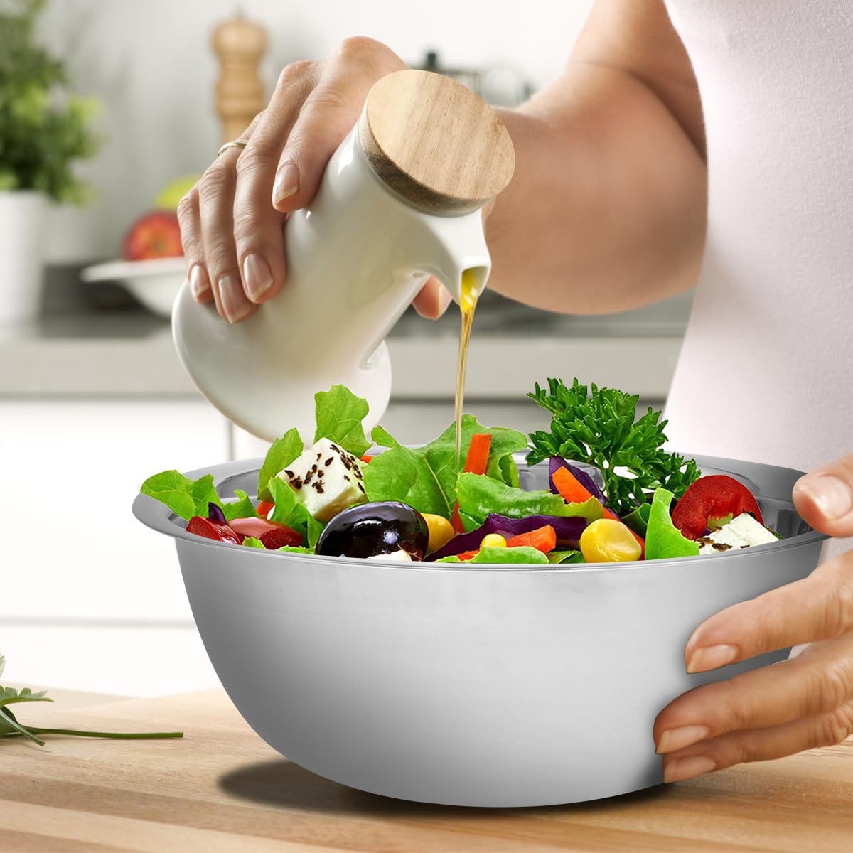 5-Piece Stainless Steel Mixing Bowl Set for Baking, Salad, Dough & Food Prep – Nesting Design with Measurement Marks and Durable Finish (Silver) - Image 5