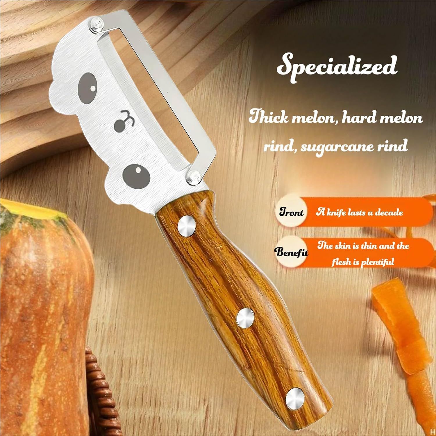 Panda-Face Stainless Steel Peeling Knife for Fruits & Vegetables—Curved Blade, Wood-Grain Handle, Compact Design—Ideal for Pumpkin, Zucchini, Sugarcane, Apples & More—Easy Grip, Portable Kitchen Tool (Brown) - Image 6
