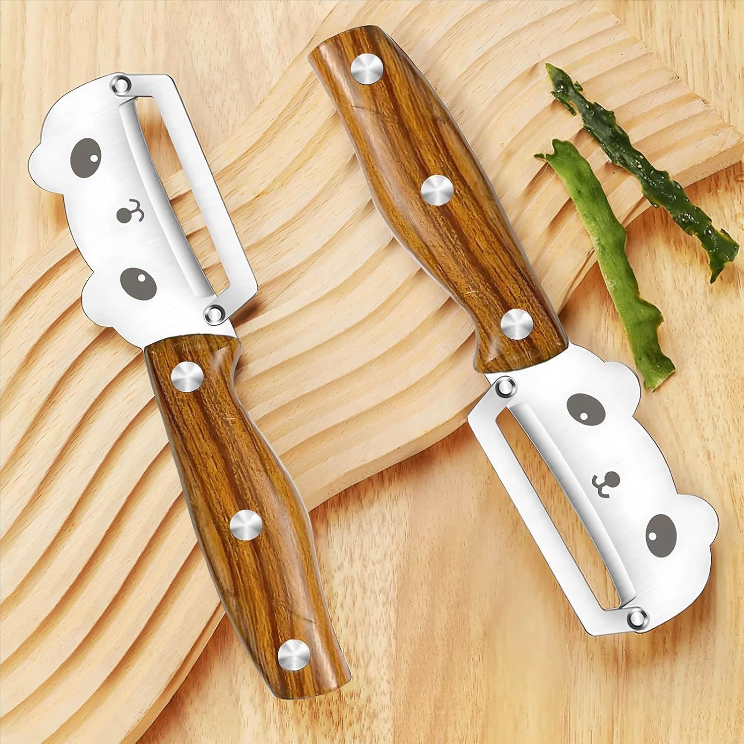 Panda-Face Stainless Steel Peeling Knife for Fruits & Vegetables—Curved Blade, Wood-Grain Handle, Compact Design—Ideal for Pumpkin, Zucchini, Sugarcane, Apples & More—Easy Grip, Portable Kitchen Tool (Brown) - Image 7