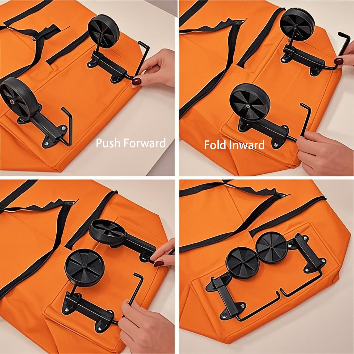 2-in-1 Collapsible Shopping Trolley with Wheels – Foldable Grocery Cart, Reusable Waterproof Oxford Bag for Supermarket, Picnic & Travel (Orange) - Image 4