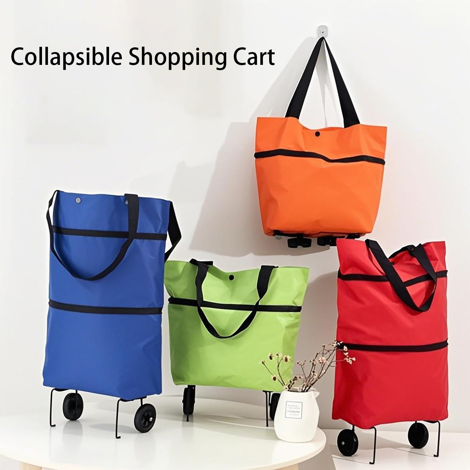 2-in-1 Collapsible Shopping Trolley with Wheels – Foldable Grocery Cart, Reusable Waterproof Oxford Bag for Supermarket, Picnic & Travel (Black) - Image 6