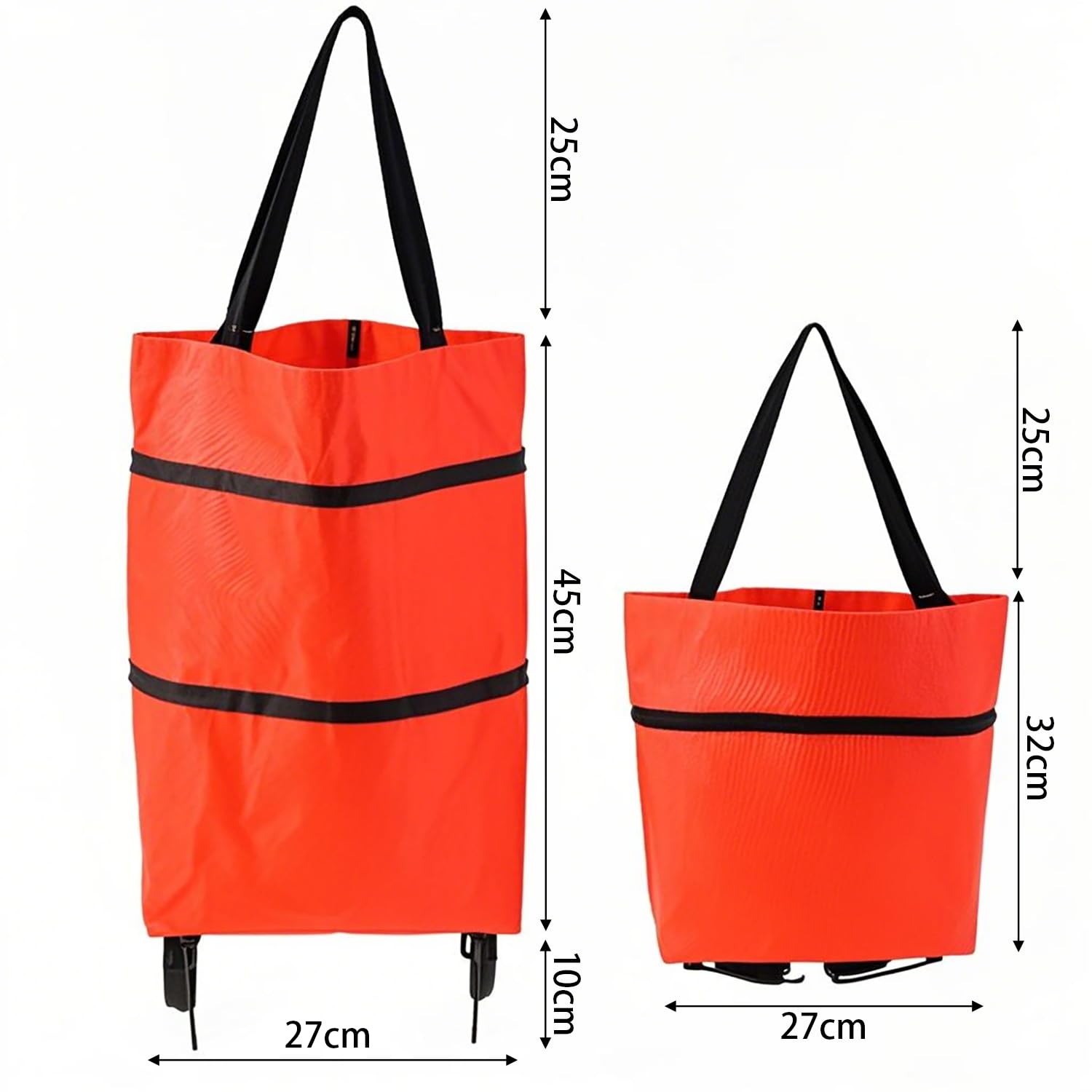 2-in-1 Collapsible Shopping Trolley with Wheels – Foldable Grocery Cart, Reusable Waterproof Oxford Bag for Supermarket, Picnic & Travel (Red) - Image 2