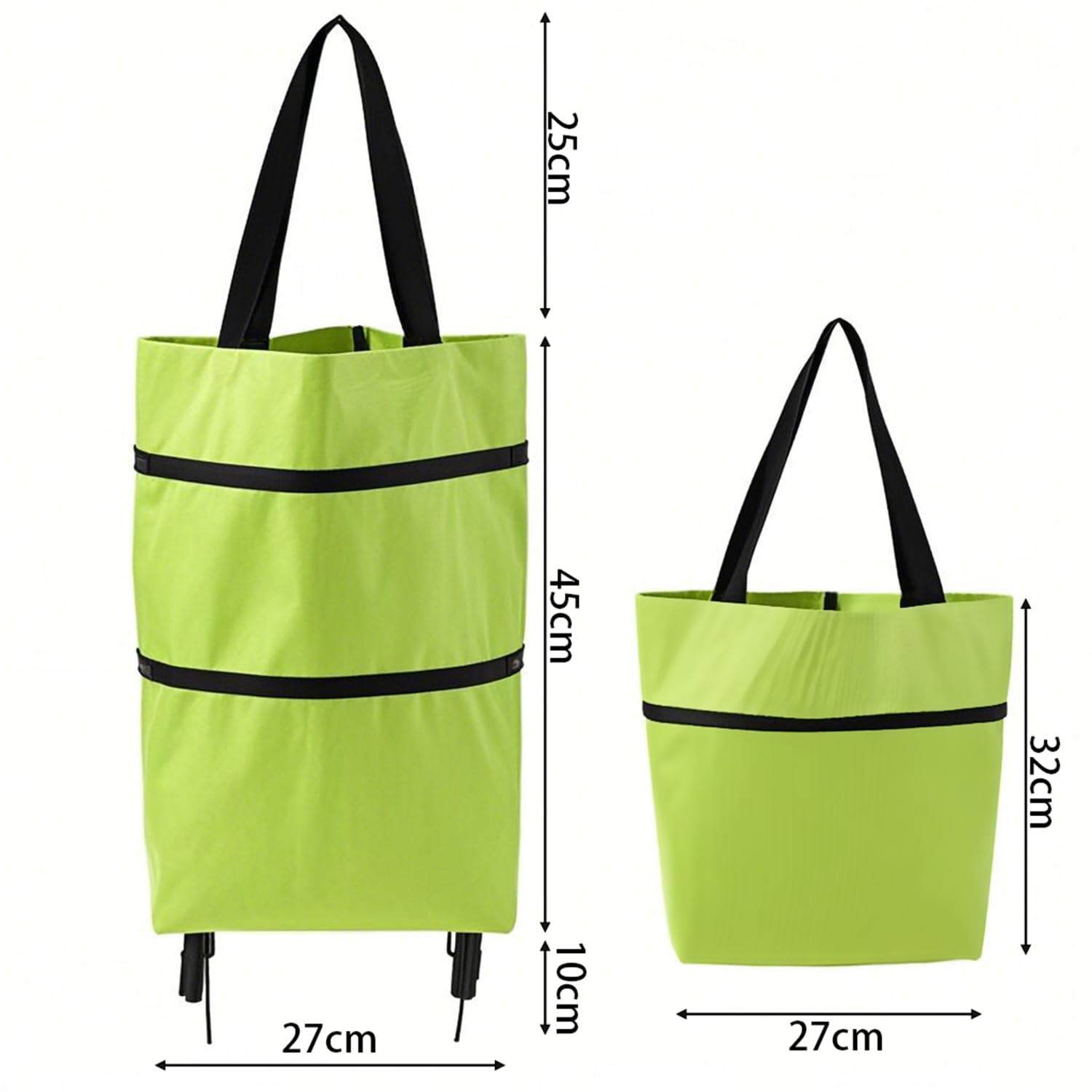 2-in-1 Collapsible Shopping Trolley with Wheels – Foldable Grocery Cart, Reusable Waterproof Oxford Bag for Supermarket, Picnic & Travel (Green) - Image 2