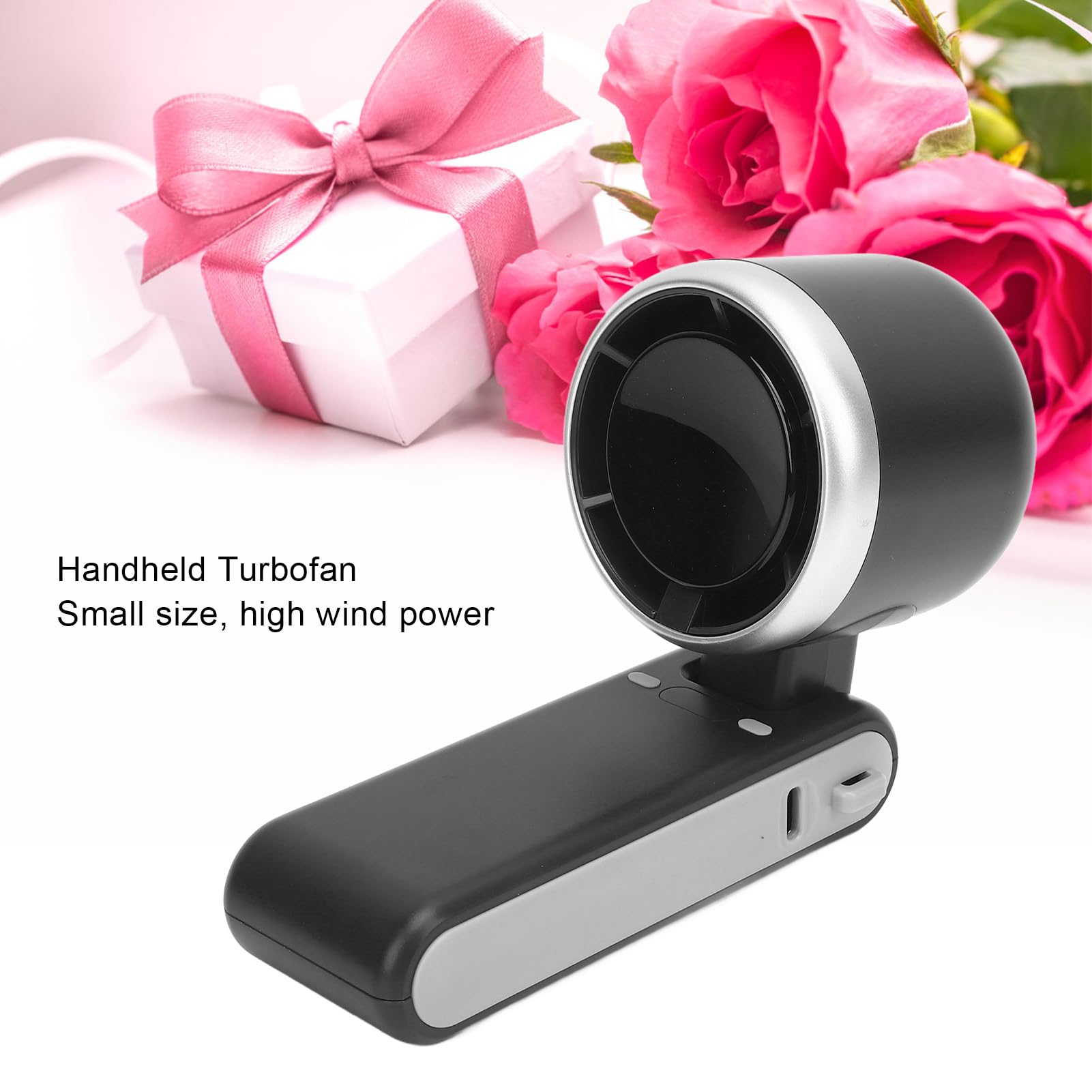 Portable Turbo Handheld Fan with Digital Display – 5-Speed Rechargeable Mini Fan, 3600mAh Battery, Foldable & Neck Strap Design for Outdoor Travel and Daily Use(Black) - Image 2