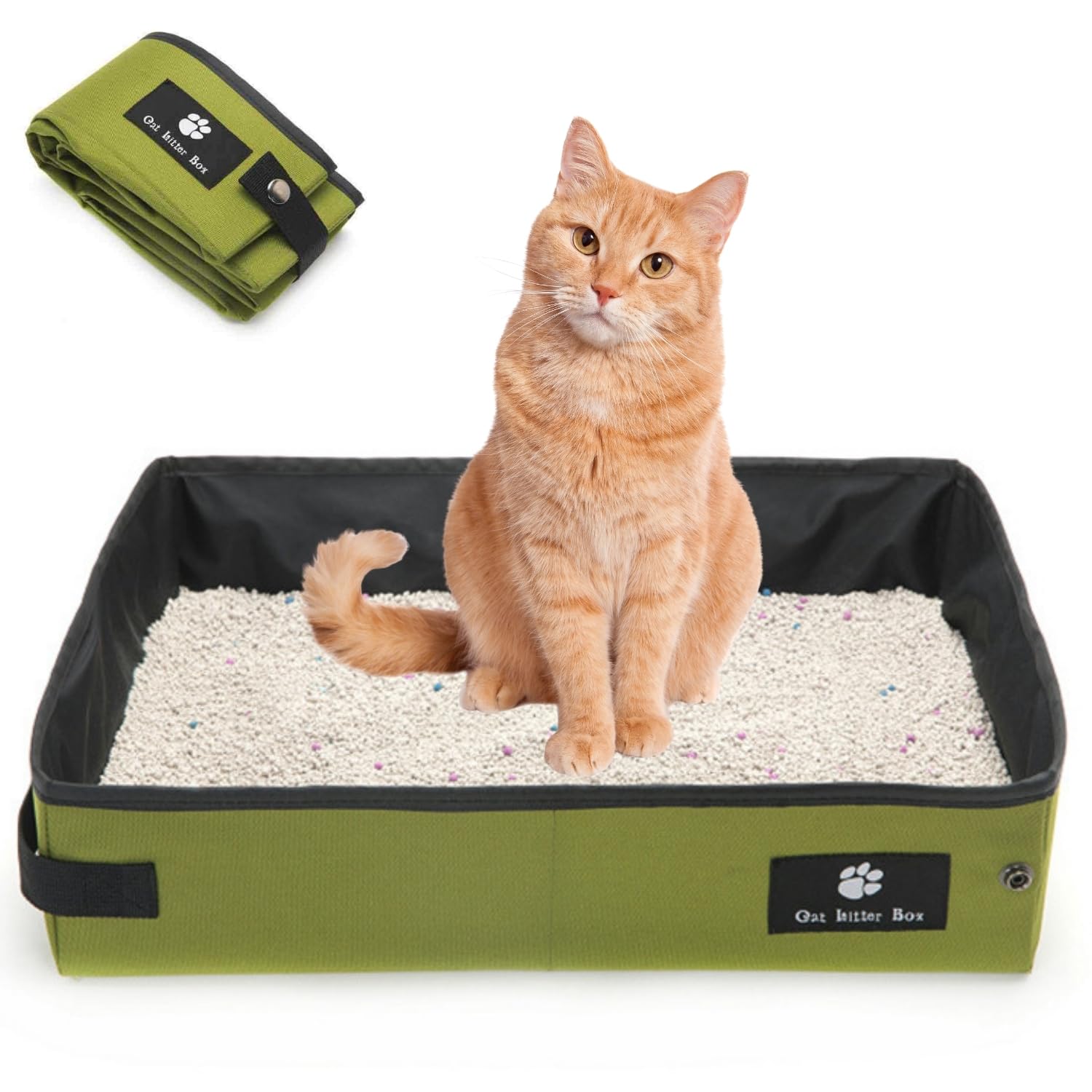 Portable Foldable Cat Litter Box – Waterproof, Leak-Proof Travel Cat Toilet with Large Opening, Ideal for Camping, Hotel Stays, Road Trips (Green) - Image 1