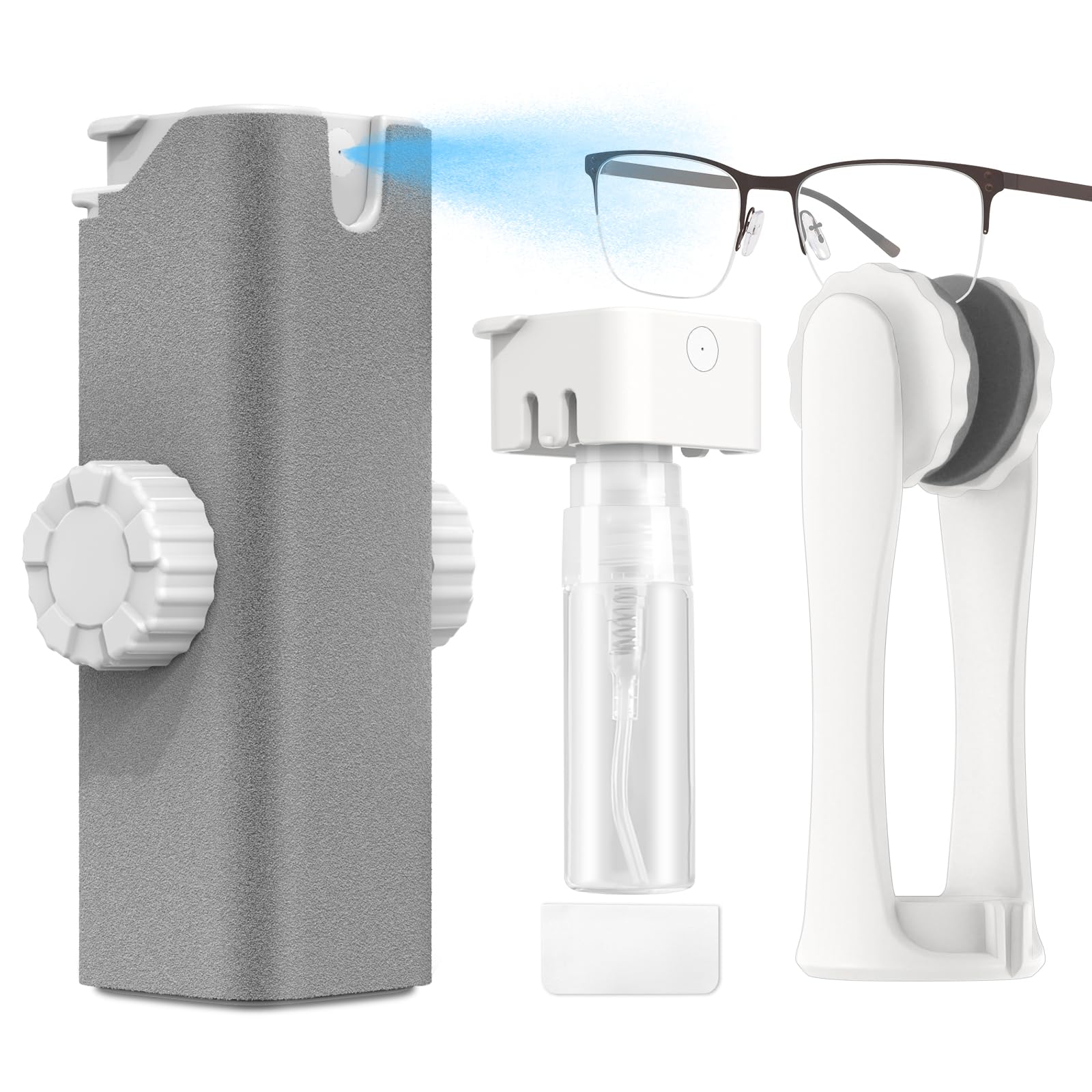 All-in-One Portable Glasses Cleaning Kit with Spray, Brush & Microfiber Cloth – Compact Lens Cleaner for Eyeglasses, Phone Screens, and More (White) - Image 1