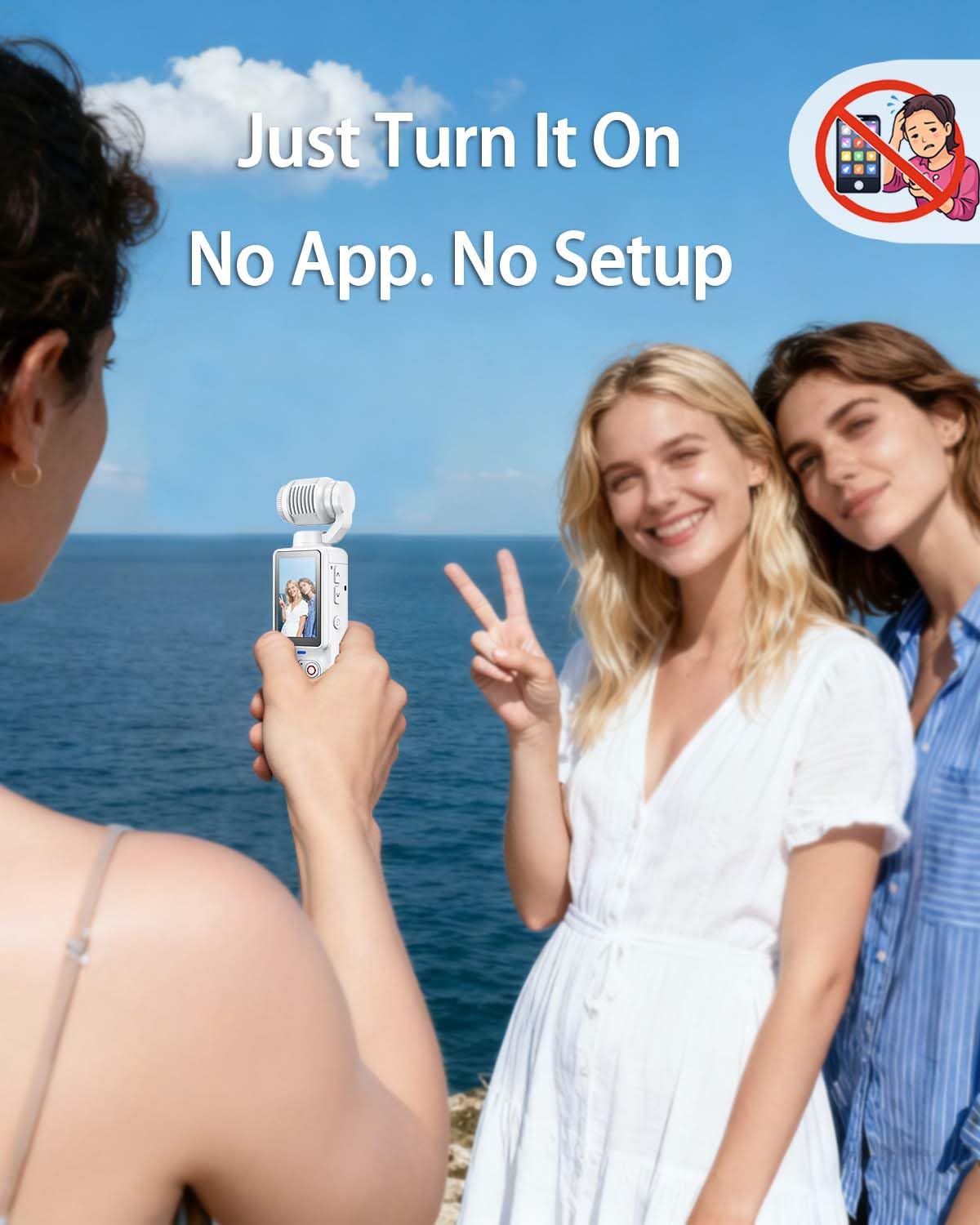 Handheld Pocket Camera – 2.5K UHD, 180° Rotating Lens, Fill Light, 2000mAh Battery, No App Needed, 32GB Included, for Vlog & Travel (White) - Image 3
