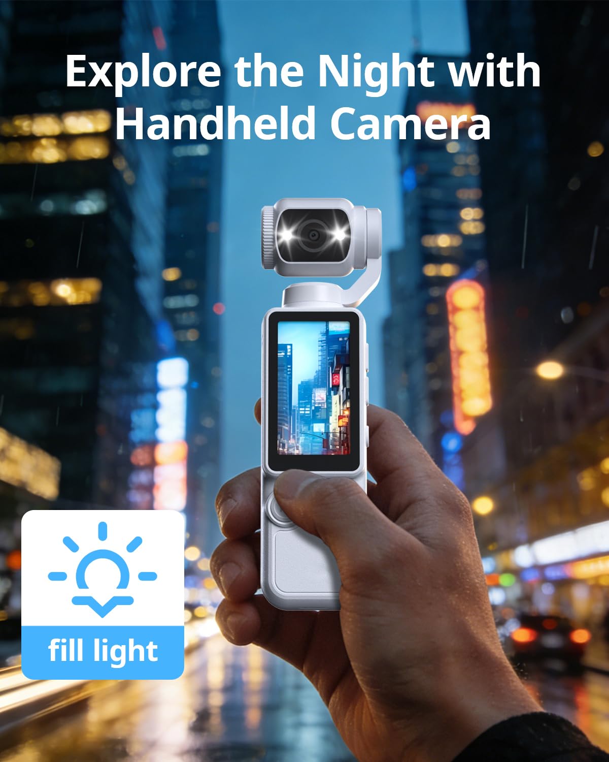 Handheld Pocket Camera – 2.5K UHD, 180° Rotating Lens, Fill Light, 2000mAh Battery, No App Needed, 32GB Included, for Vlog & Travel (White) - Image 6
