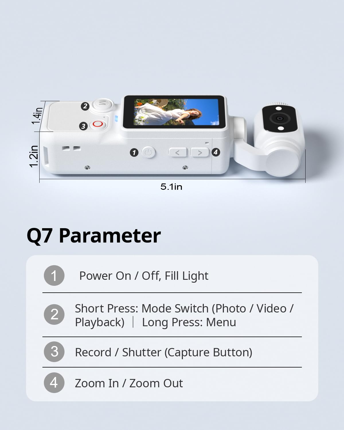 Handheld Pocket Camera – 2.5K UHD, 180° Rotating Lens, Fill Light, 2000mAh Battery, No App Needed, 32GB Included, for Vlog & Travel (White) - Image 8
