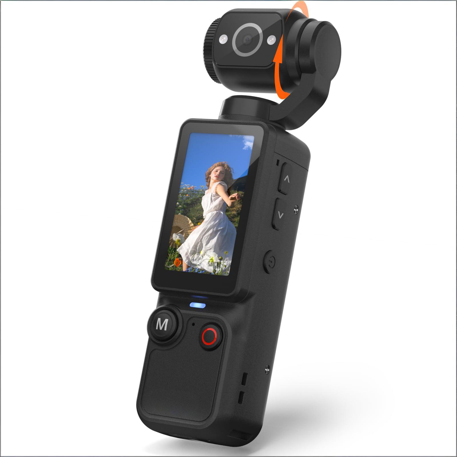 Handheld Pocket Camera – 2.5K UHD, 180° Rotating Lens, Fill Light, 2000mAh Battery, No App Needed, 32GB Included, for Vlog & Travel (Black) - Image 1
