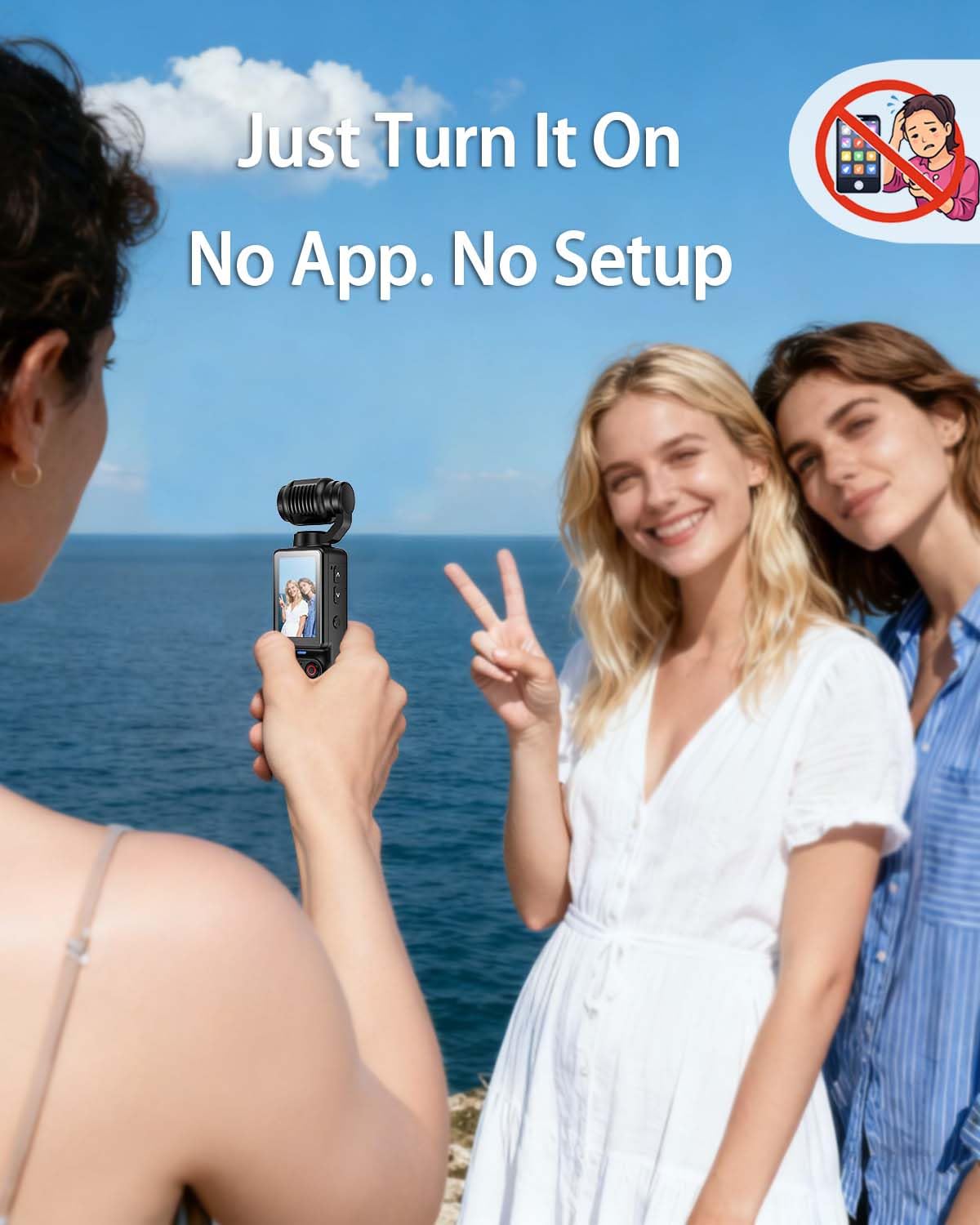 Handheld Pocket Camera – 2.5K UHD, 180° Rotating Lens, Fill Light, 2000mAh Battery, No App Needed, 32GB Included, for Vlog & Travel (Black) - Image 3