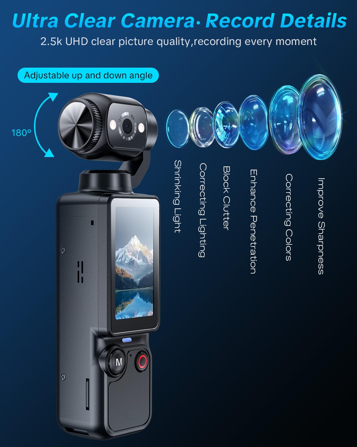 Handheld Pocket Camera – 2.5K UHD, 180° Rotating Lens, Fill Light, 2000mAh Battery, No App Needed, 32GB Included, for Vlog & Travel (Black) - Image 5