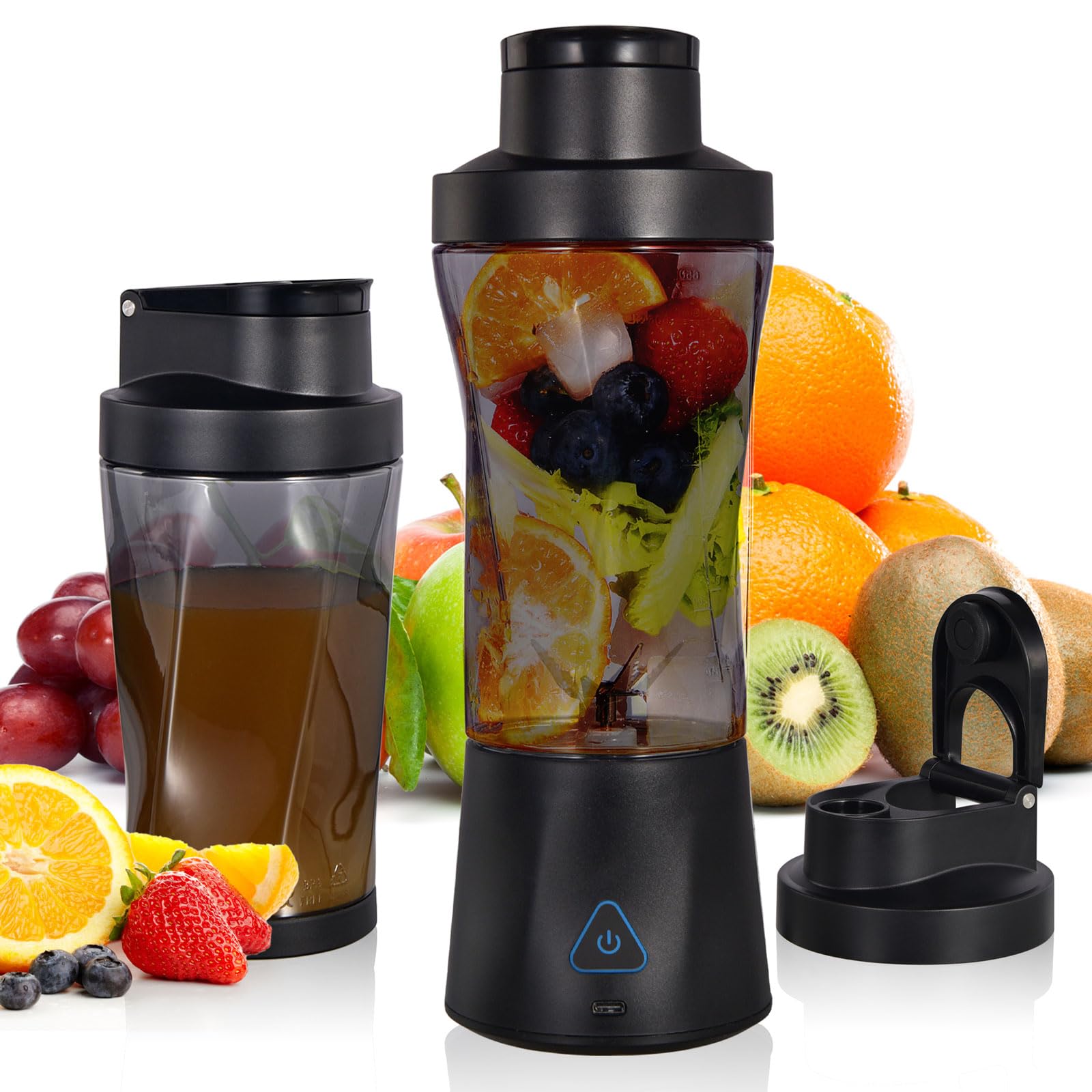 Portable Blender with 360W Motor – Wireless 24oz Juicer, USB-C Rechargeable, Self-Cleaning, 6-Blade, BPA-Free (Black Transparent) | Other Colors Available in Store - Image 1