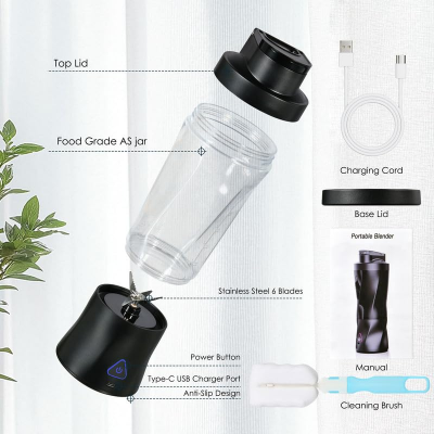Portable Blender with 360W Motor – Wireless 24oz Juicer, USB-C Rechargeable, Self-Cleaning, 6-Blade, BPA-Free (Black Transparent) | Other Colors Available in Store - Image 8