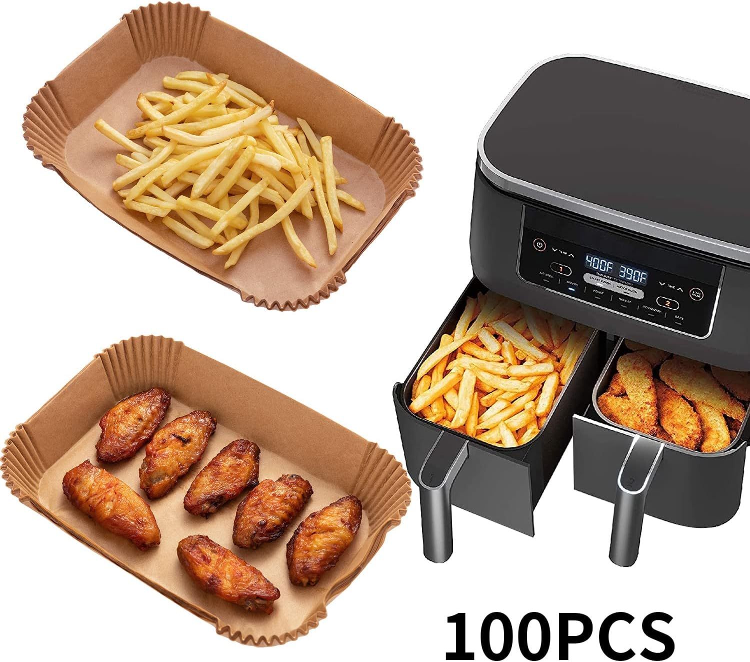 100-Pack Air Fryer Paper Liners – Rectangular Bowl-Style, Unbleached Kraft Paper, Heat-Resistant & Grease-Proof, Compatible with Most Dual-Basket Air Fryers, Ovens, Microwaves, and Instant Pots—Single-Use Convenience for Easy Cleanup (Brown) - Image 5