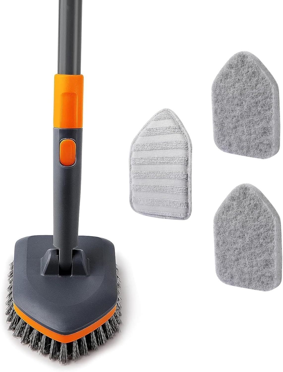 3-in-1 Extendable Cleaning System with Rotatable Head, Stiff Bristle Brush, Microfiber Pad, and Scouring Pad—Telescopic Handle, Interchangeable Heads for Bath, Tile, Glass, and Floor Use—Compact & Versatile Home Cleaning Tool (Grey) - Image 1