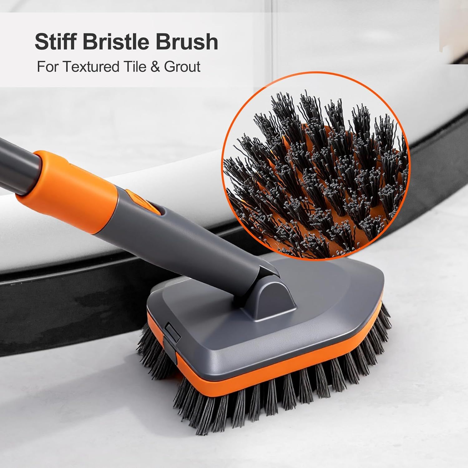 3-in-1 Extendable Cleaning System with Rotatable Head, Stiff Bristle Brush, Microfiber Pad, and Scouring Pad—Telescopic Handle, Interchangeable Heads for Bath, Tile, Glass, and Floor Use—Compact & Versatile Home Cleaning Tool (Grey) - Image 4